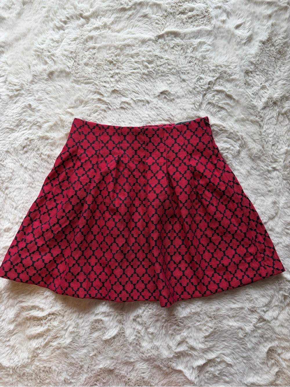 Banana Republic Red Mini Skirt with Black Lattice Print
